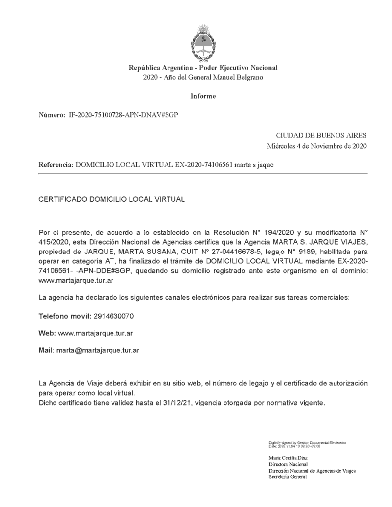 certificado domicilio local virtual marta jarque - Marta Jarque Viajes